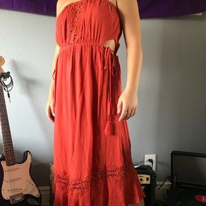 Gorgeous orange strapless maxi dress